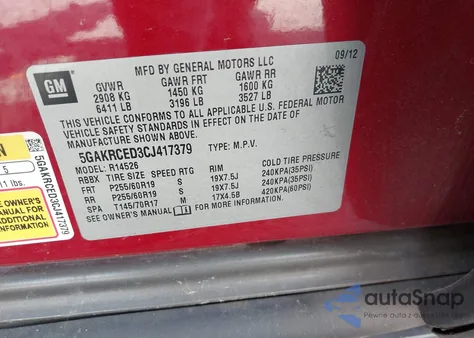 2012 Buick Enclave Leather from USA, damaged, VIN 5GAKRCED3CJ417379